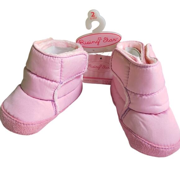 Rising Star Baby Size 2 (6-9 Months) Pink Fabric Pre-Walking Shoes Booties, NWT - Picture 1 of 5
